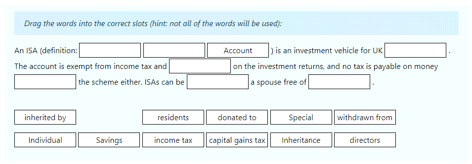 Screenshot of an example of a 'Drag-and-drop into text' question.