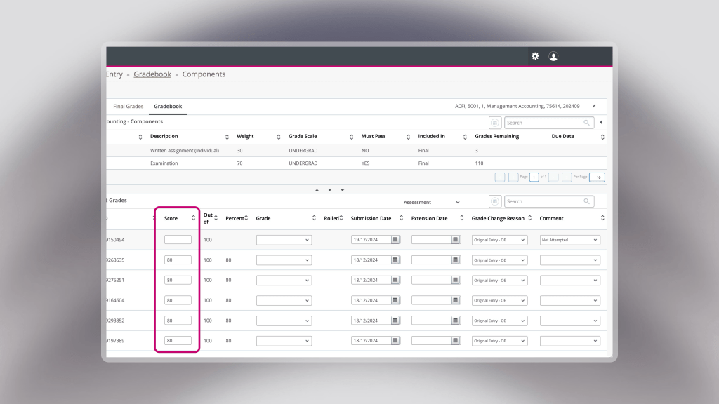 Banner screenshot with the Score column highlighted with a pink rectangular shape.