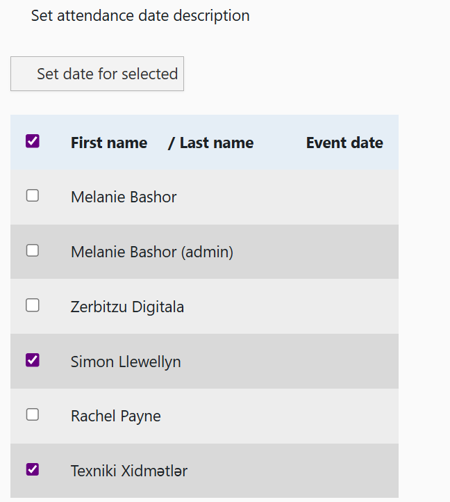 Screenshot of selection screen with multiple users selected
