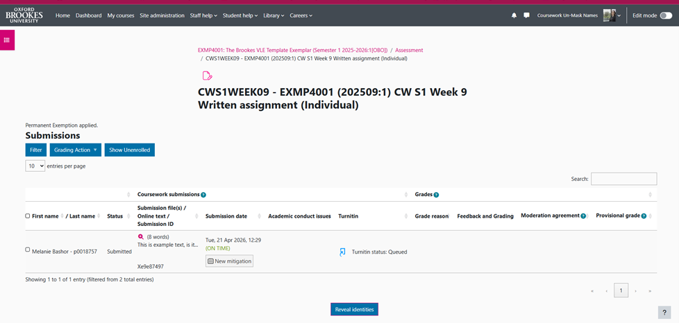 Screenshot showing unhidden names